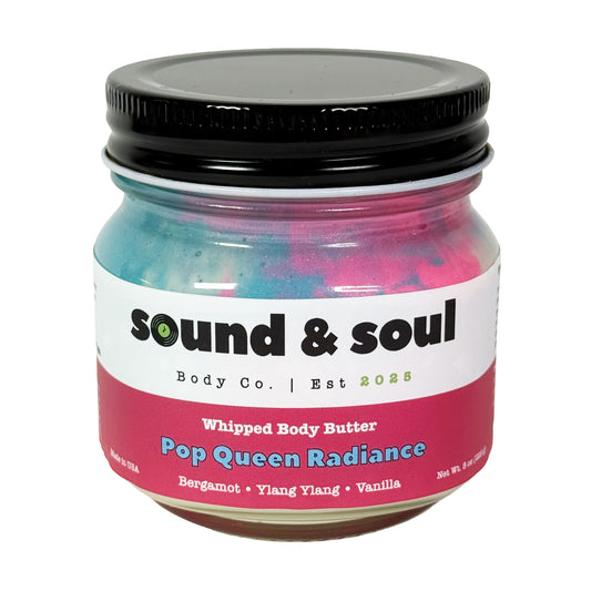 Pop Queen Radiance 8 oz Whipped Body Butter | Shea Butter Dry Skin Moisturizer | Bergamot, Ylang Ylang & Vanilla
