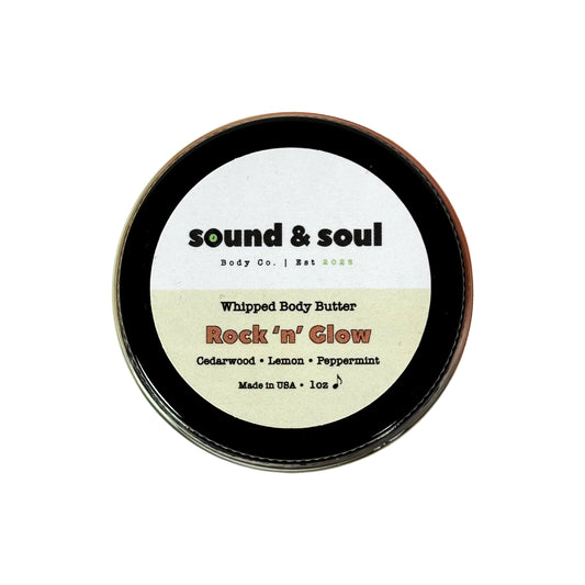 Rock N' Glow 1 oz Whipped Body Butter | Dry Skin Moisturizer | Cedarwood, Peppermint & Lemon