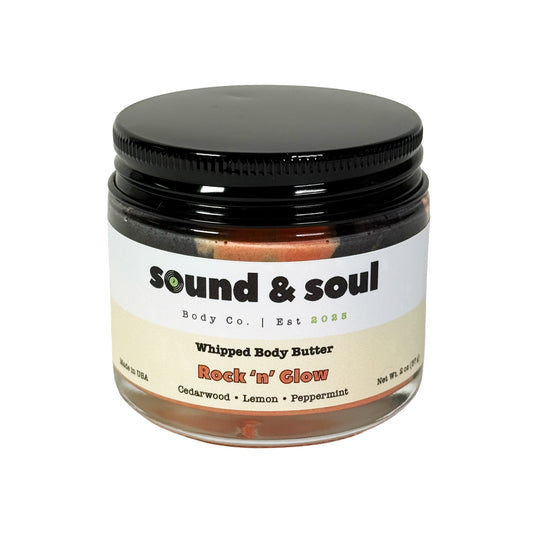 Rock N' Glow 2 oz Whipped Body Butter | Dry Skin Moisturizer | Cedarwood, Peppermint & Lemon