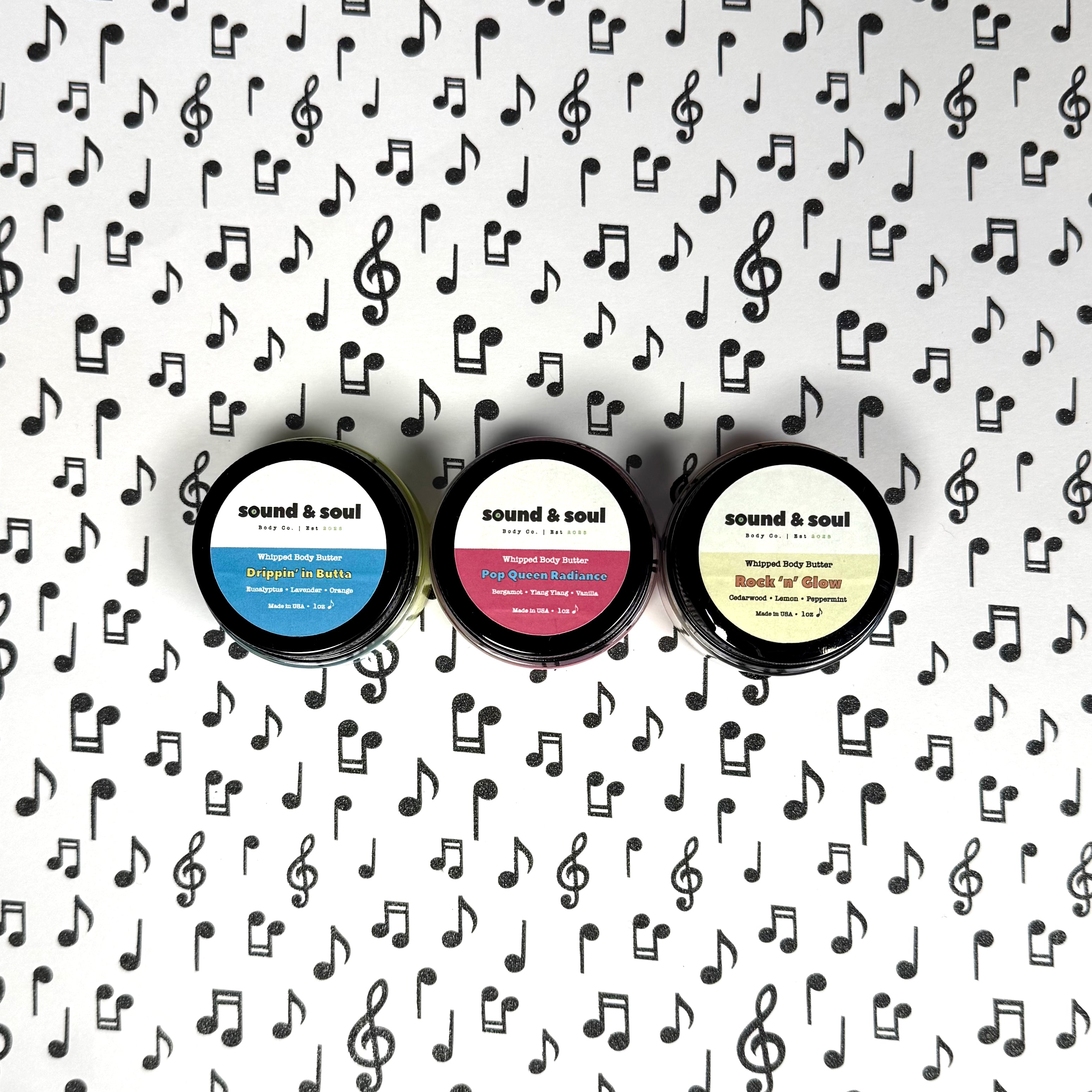 Warm Up Trio – Whipped Body Butter Gift Set (3 x 1oz) | Shea Butter Moisturizer for Dry Skin | Pop Queen Radiance, Rock N' Glow & Drippin' in Butta