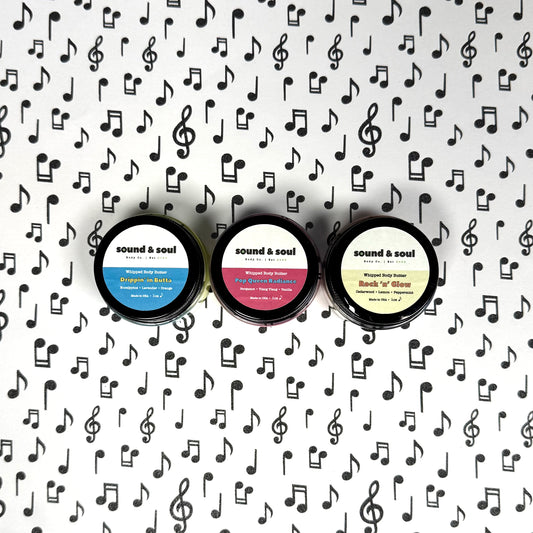 Warm Up Trio – Whipped Body Butter Gift Set (3 x 1oz) | Shea Butter Moisturizer for Dry Skin | Pop Queen Radiance, Rock N' Glow & Drippin' in Butta
