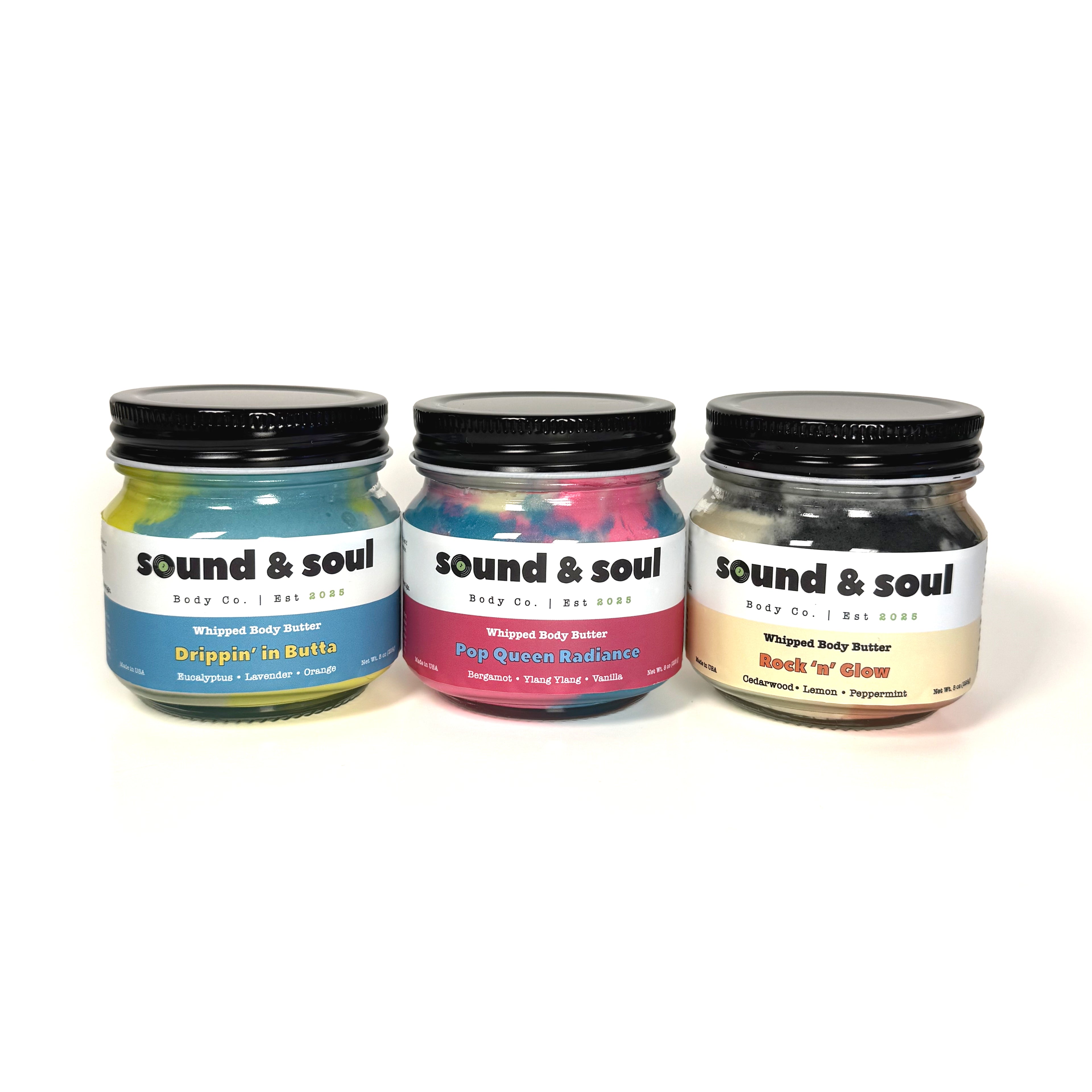 Headliner Trio – Full Size Whipped Body Butter Collection (3 x 8oz) | Ultra Moisturizing Shea Butter for Dry Skin | Pop Queen Radiance, Rock N' Glow & Drippin' in Butta