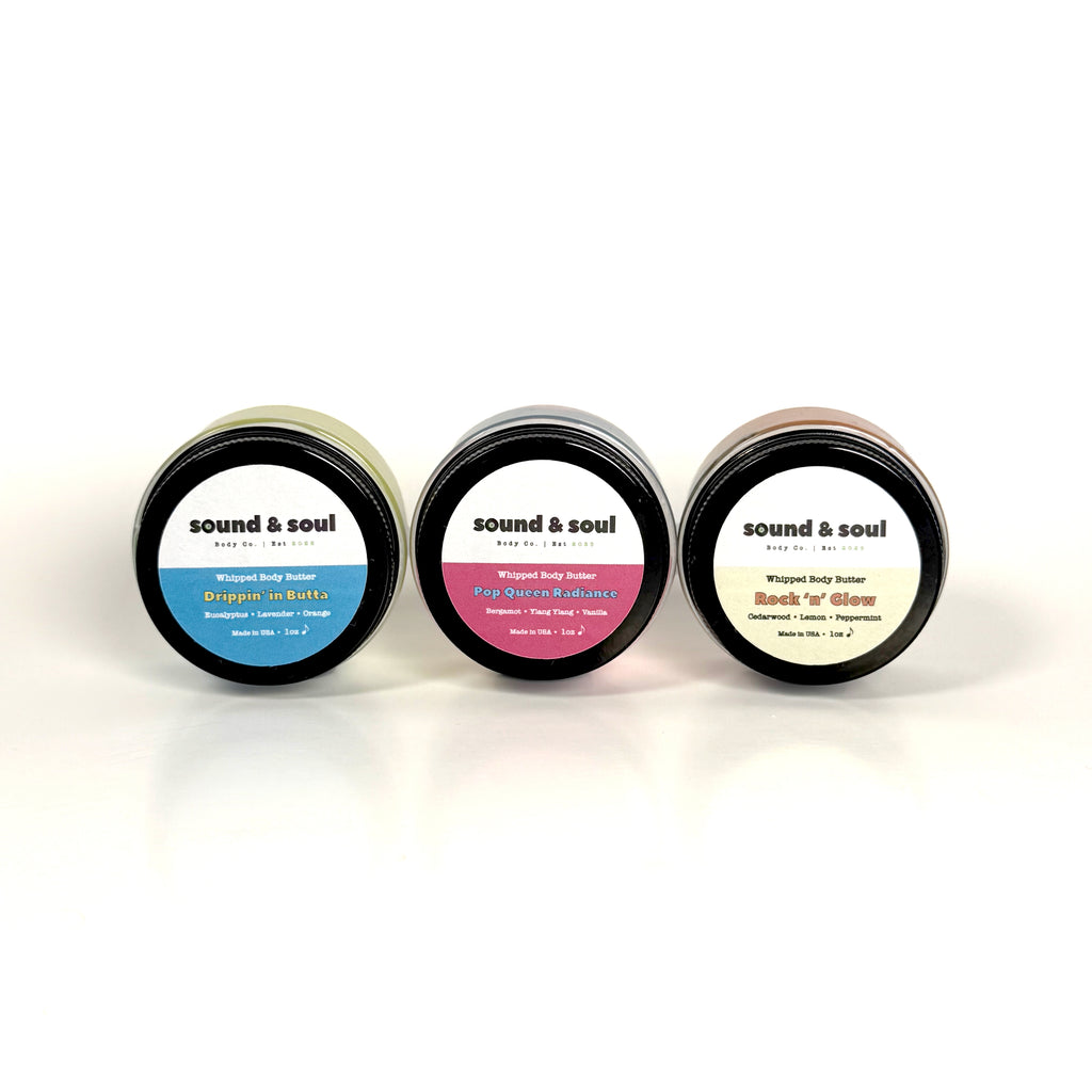 Warm Up Trio – Whipped Body Butter Gift Set (3 x 1oz) | Shea Butter Moisturizer for Dry Skin | Pop Queen Radiance, Rock N' Glow & Drippin' in Butta